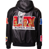 Super Bowl 2025 Vegan Leather Zip-Up Hooded Jacket