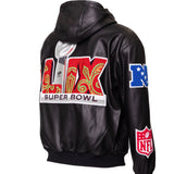 Super Bowl 2025 Vegan Leather Zip-Up Hooded Jacket