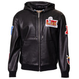 Super Bowl 2025 Vegan Leather Zip-Up Hooded Jacket