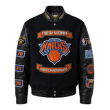 New York Knicks 2026 NBA Champions Wool & Leather Jacket Black