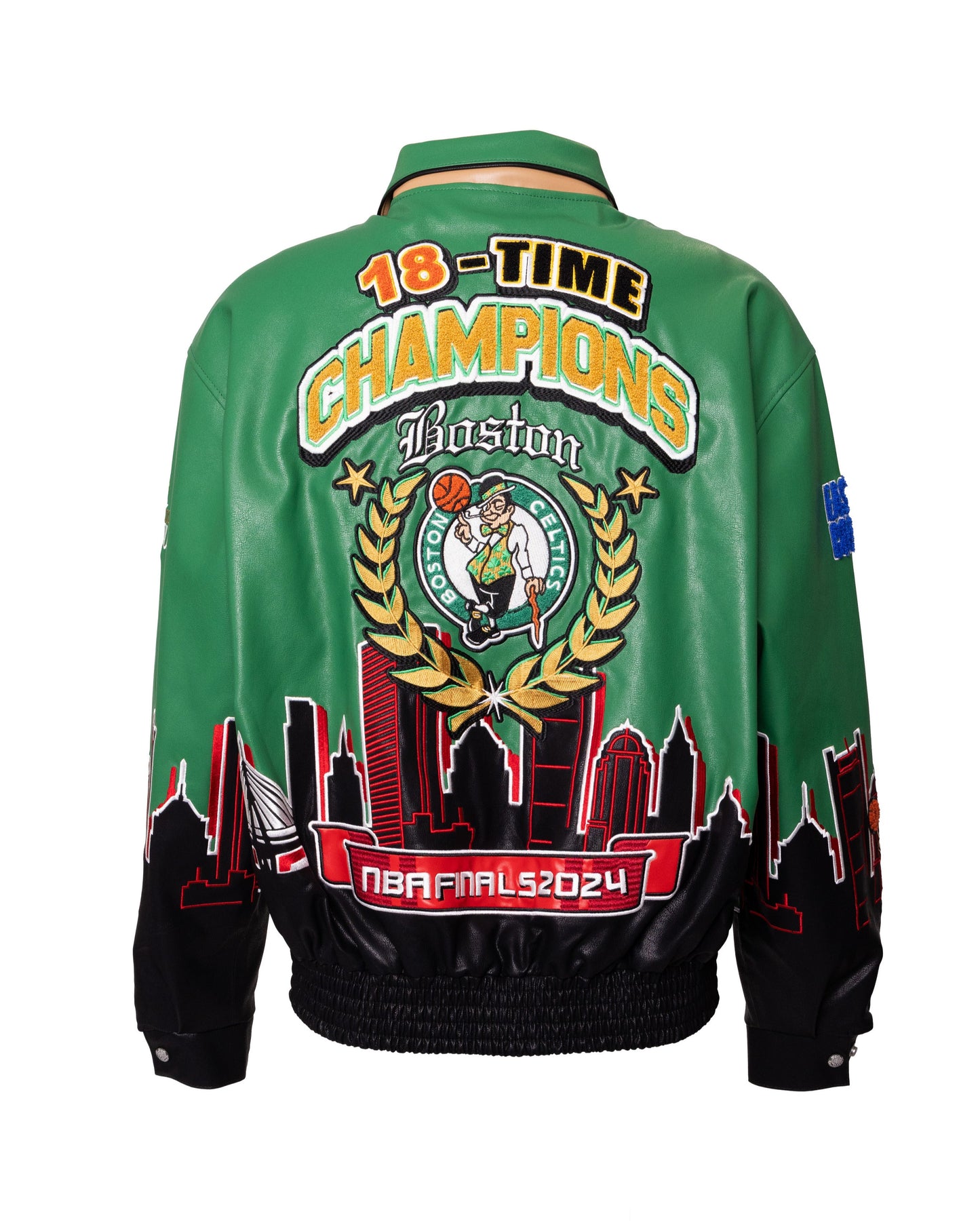 2024 NBA CHAMPION BOSTON CELTICS SKYLINE VEGAN LEATHER CHAMPIONSHIP JACKET