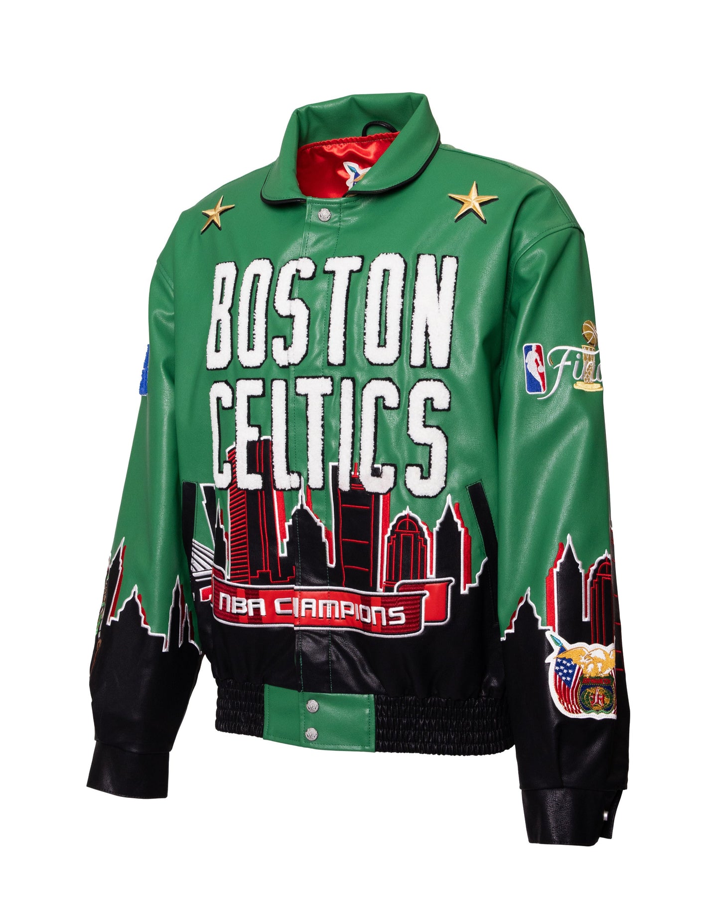 2024 NBA CHAMPION BOSTON CELTICS SKYLINE VEGAN LEATHER CHAMPIONSHIP JACKET