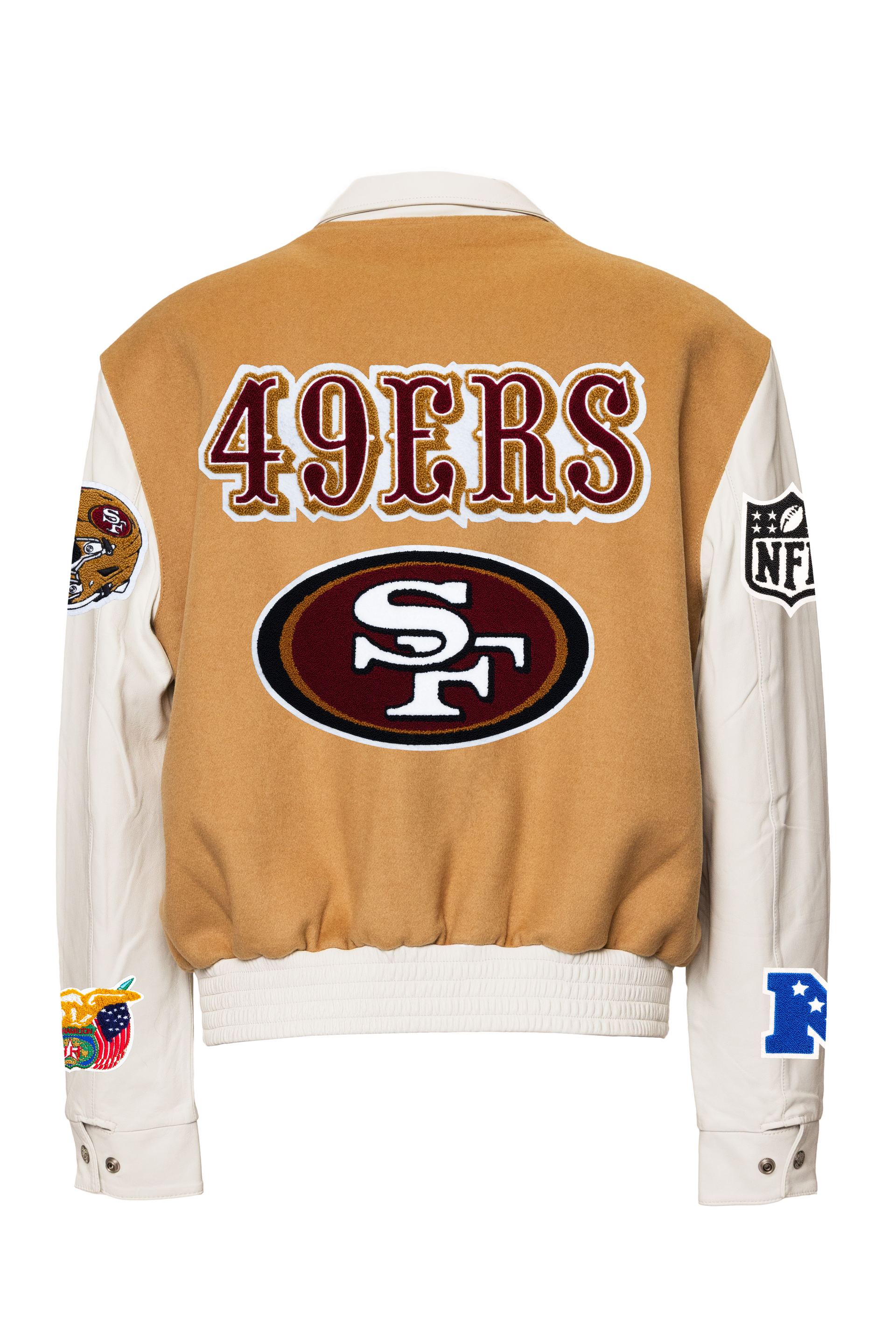 San Francisco 49ers Wool & Leather Varsity Jacket Camel/White