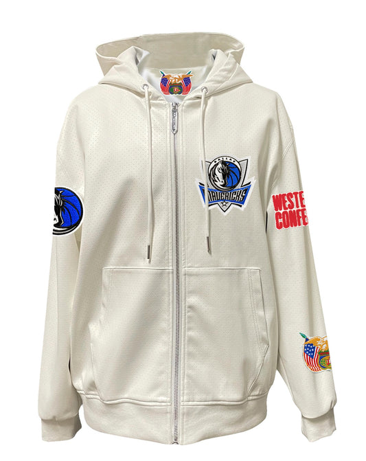 DALLAS MAVERICKS LIGHTWEIGHT VEGAN ZIP-UP HOODED JACKET WHITE