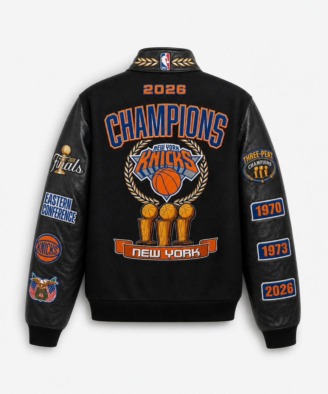 New York Knicks 2026 NBA Champions Wool & Leather Jacket Black