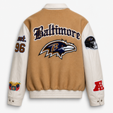 Baltimore Raven Wool & Leather Varsity Jacket Brown/White