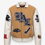 Baltimore Raven Wool & Leather Varsity Jacket Brown/White