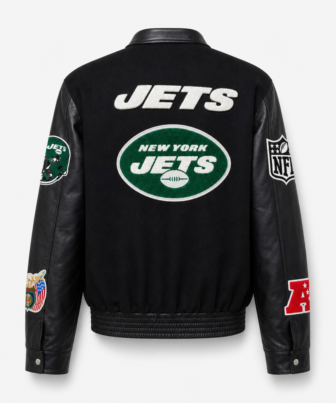 New York Jets Wool & Leather Varsity Jacket Black/Black