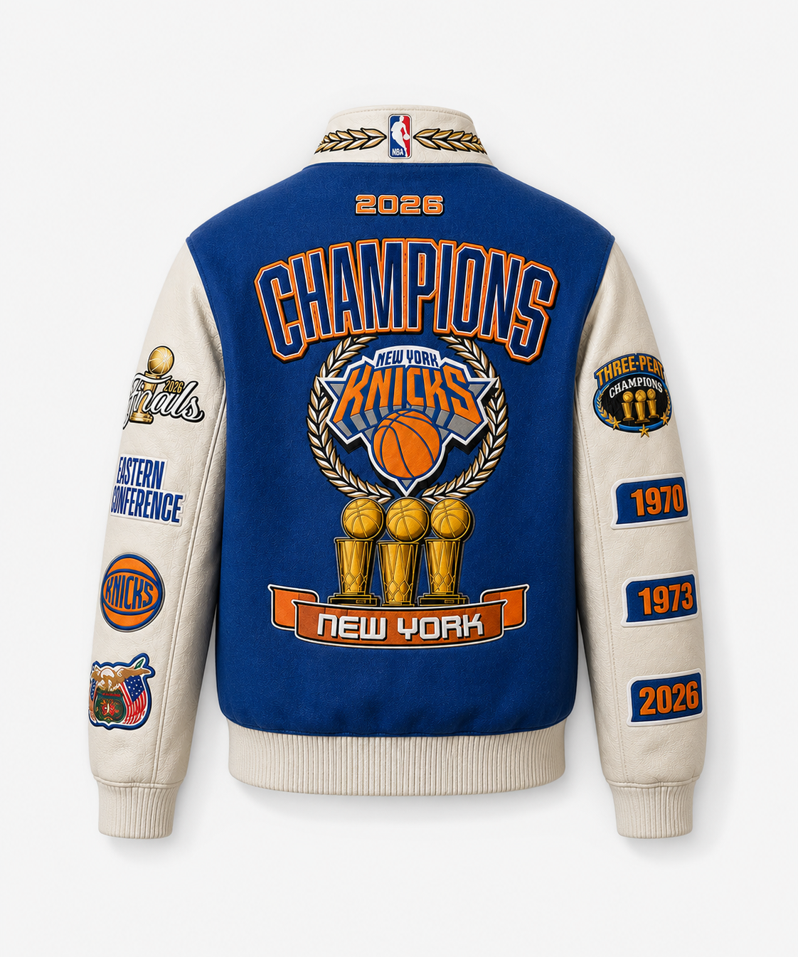 New York Knicks 2026 NBA Champions Wool & Leather Jacket Blue