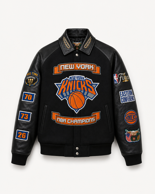 New York Knicks 2026 NBA Champions Wool & Leather Jacket Black