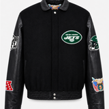 New York Jets Wool & Leather Varsity Jacket Black/Black