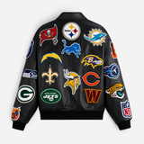 NFL Collage Vegan Leather Jacket Black