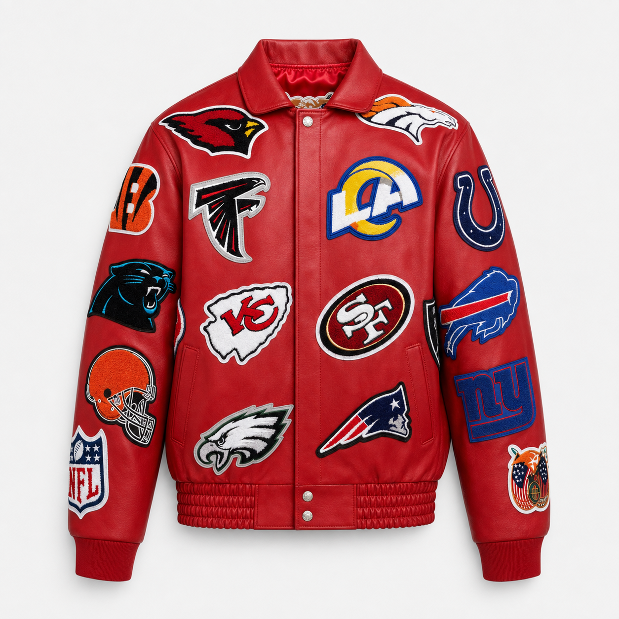 NFL Collage Vegan Leather Jacket Black – Jeff Hamilton Shop