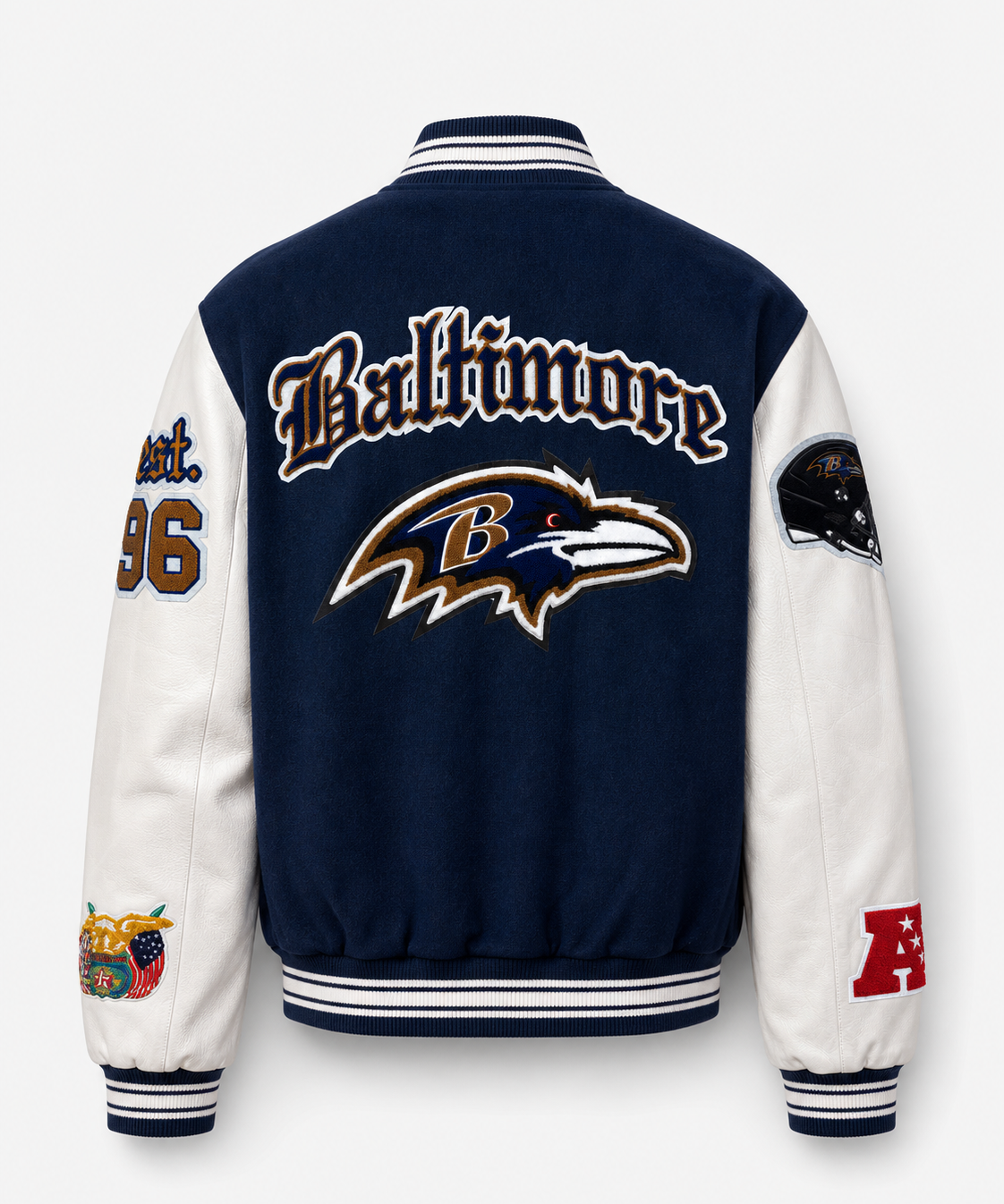 Baltimore Raven Wool & Leather Varsity Jacket Blue/White