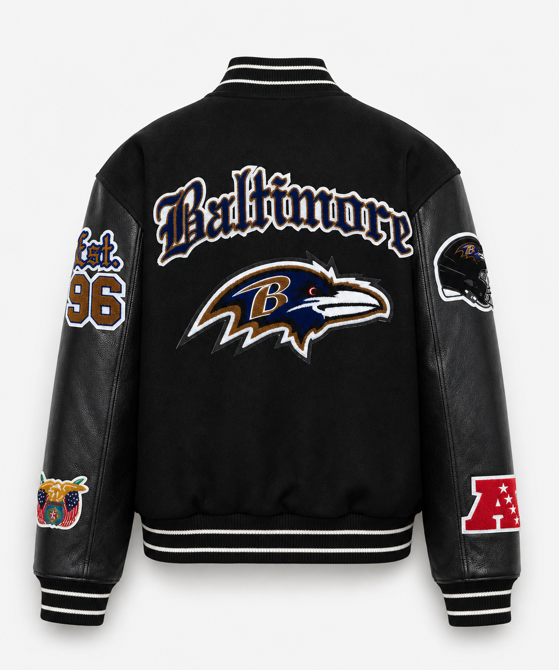 Baltimore Raven Wool Old English Varsity Jacket Black