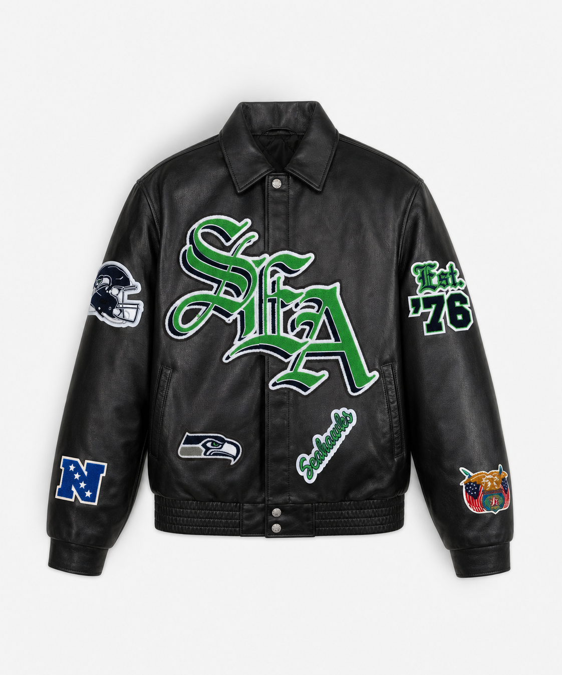 Seattle Seahawks Full Leather Jacket Old English Black