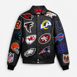 NFL Collage Vegan Leather Jacket Black