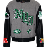 New York Jets Wool & Leather Old English Varsity Jacket