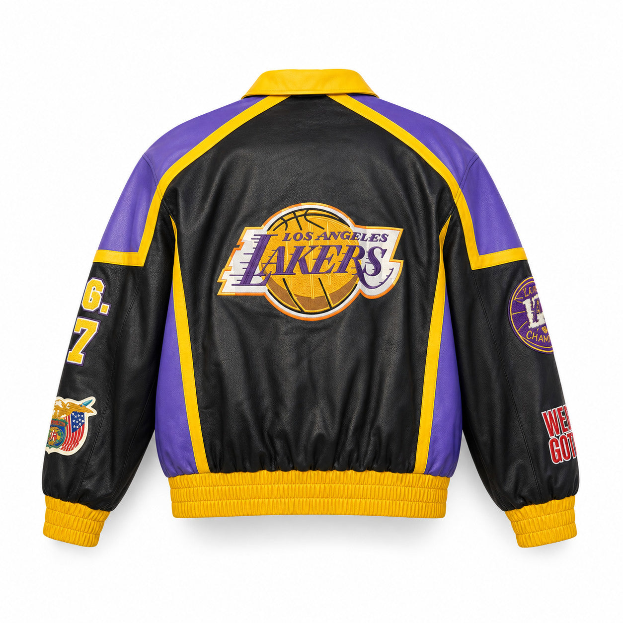 Jeff Hamilton Los Angeles Lakers 8.24 Edition vegan leather jacket, back view