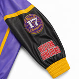 Jeff Hamilton Los Angeles Lakers 8.24 Edition vegan leather jacket, sleeve patch detail — 17 World Champions and Western Conference