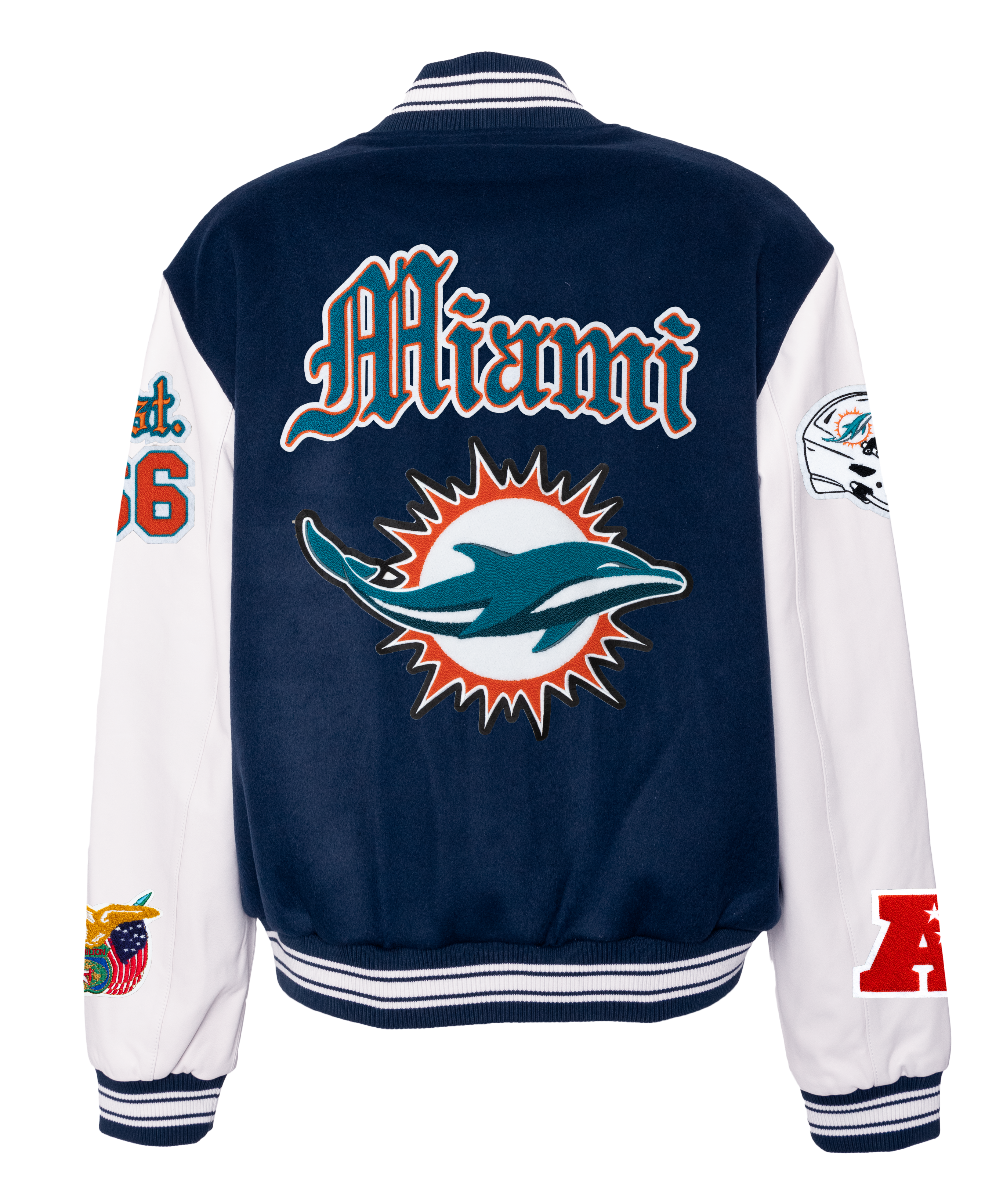 Miami Dolphins Wool & Leather Old English Varsity Jacket
