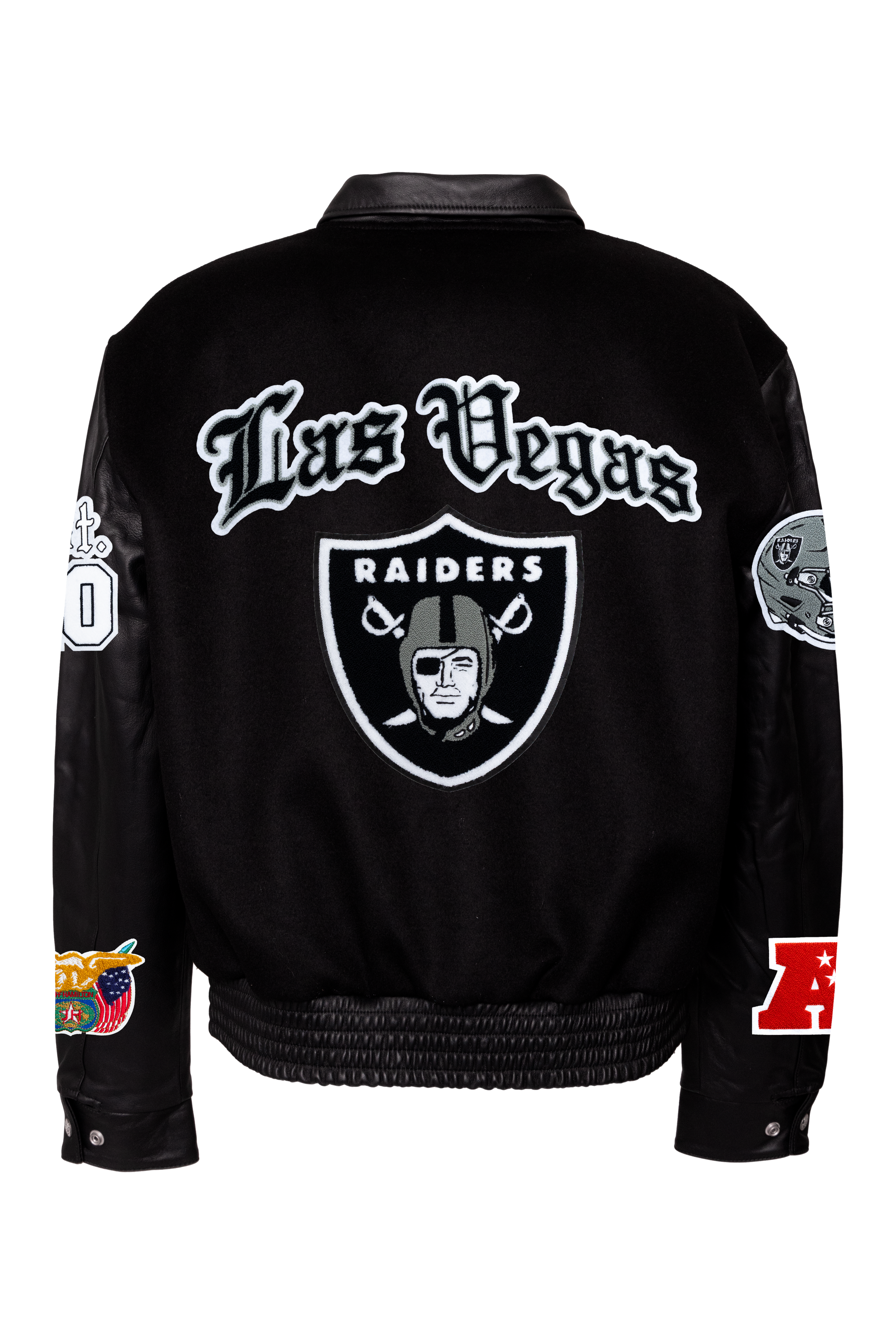 Las Vegas Raiders Wool & Leather Old English Varsity Jacket Las Vegas Raiders Wool & Leather Old English Varsity Jacket
