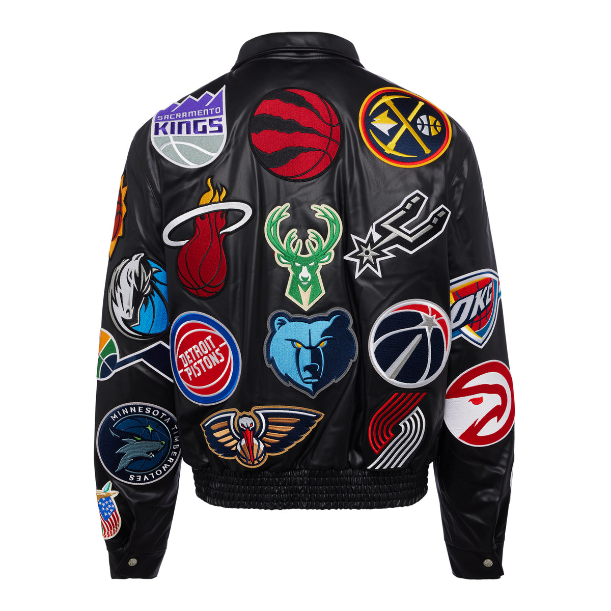 NBA COLLAGE VEGAN LEATHER JACKET Black with Color