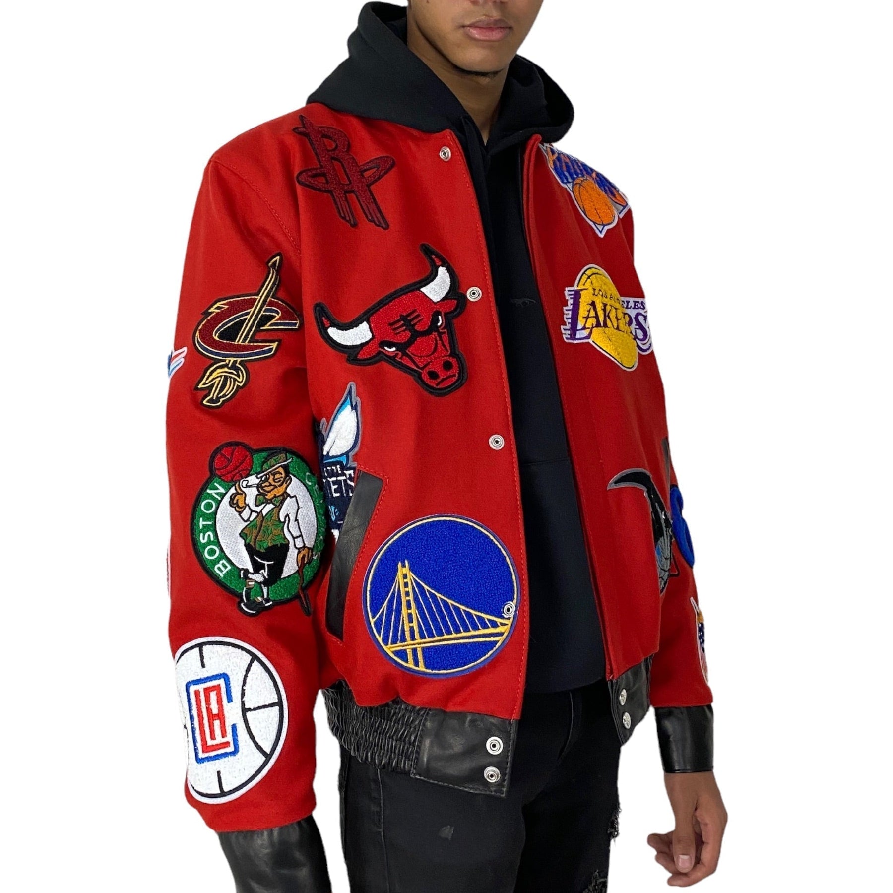 NBA COLLAGE WOOL & LEATHER JACKET Red