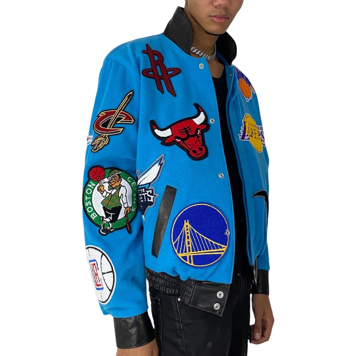 NBA COLLAGE WOOL & LEATHER JACKET Turquoise