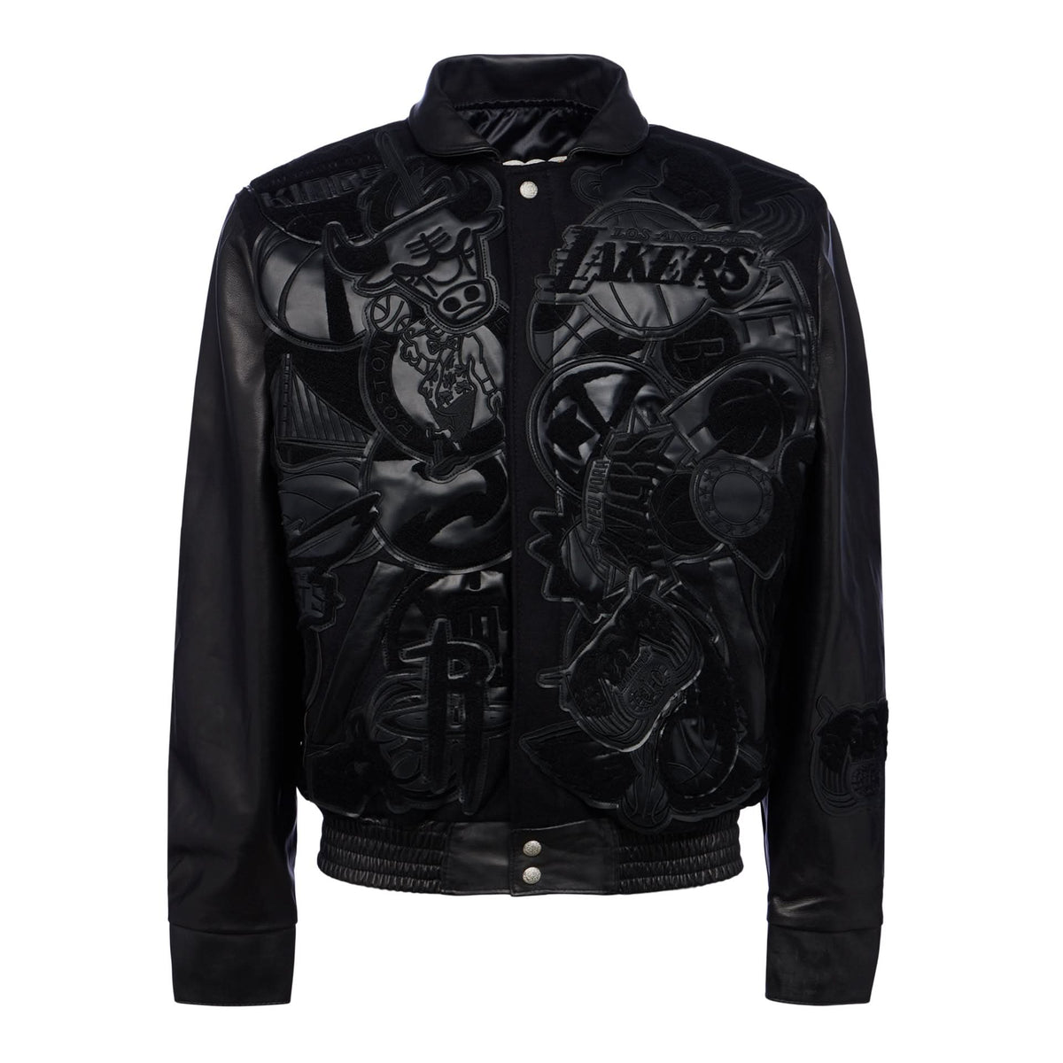NBA MEGAPATCH LEATHER JACKET BLACK ON BLACK