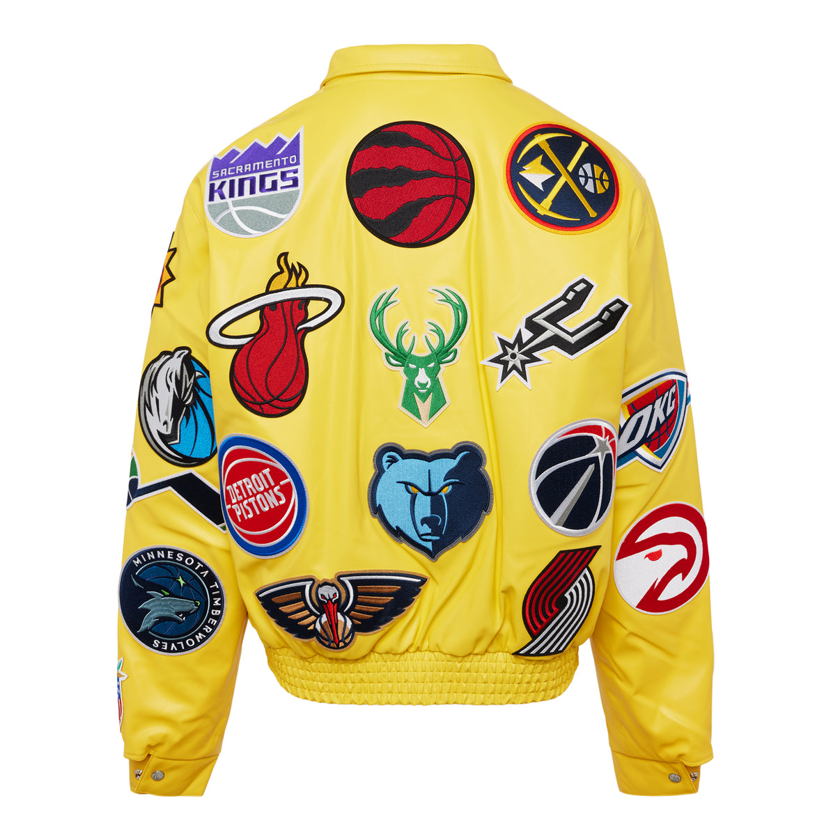 Nba Collage Vegan Leather Jacket Yellow Jeff Hamilton Shop 