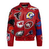 NFL Collage Vegan Leather Jacket Red