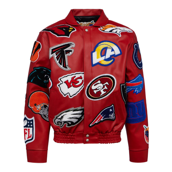 NFL COLLAGE VEGAN LEATHER JACKET Red Jeff Hamilton Shop