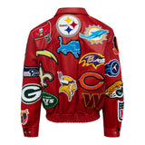 NFL Collage Vegan Leather Jacket Red