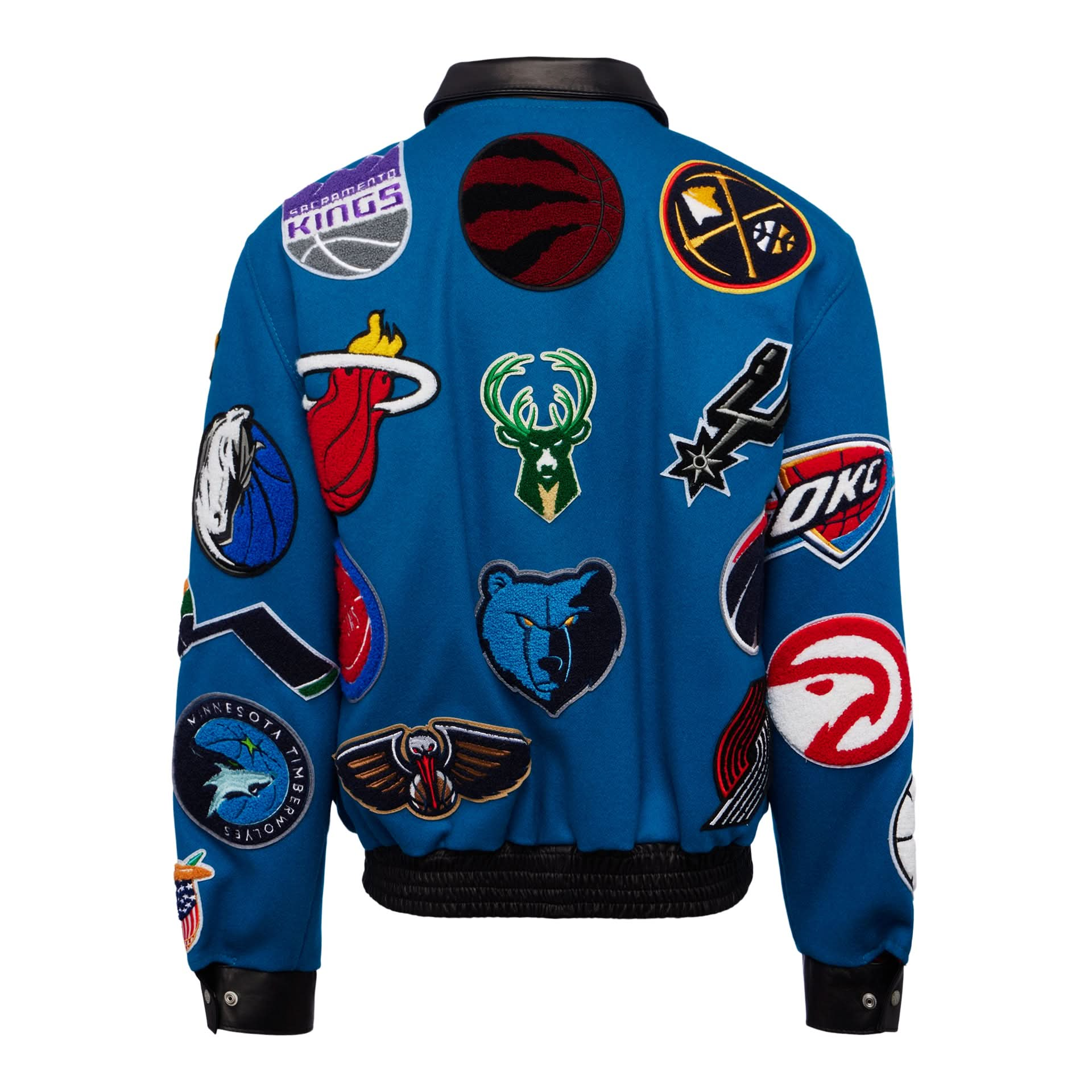 NBA COLLAGE WOOL LEATHER JACKET Teal Jeff Hamilton Shop