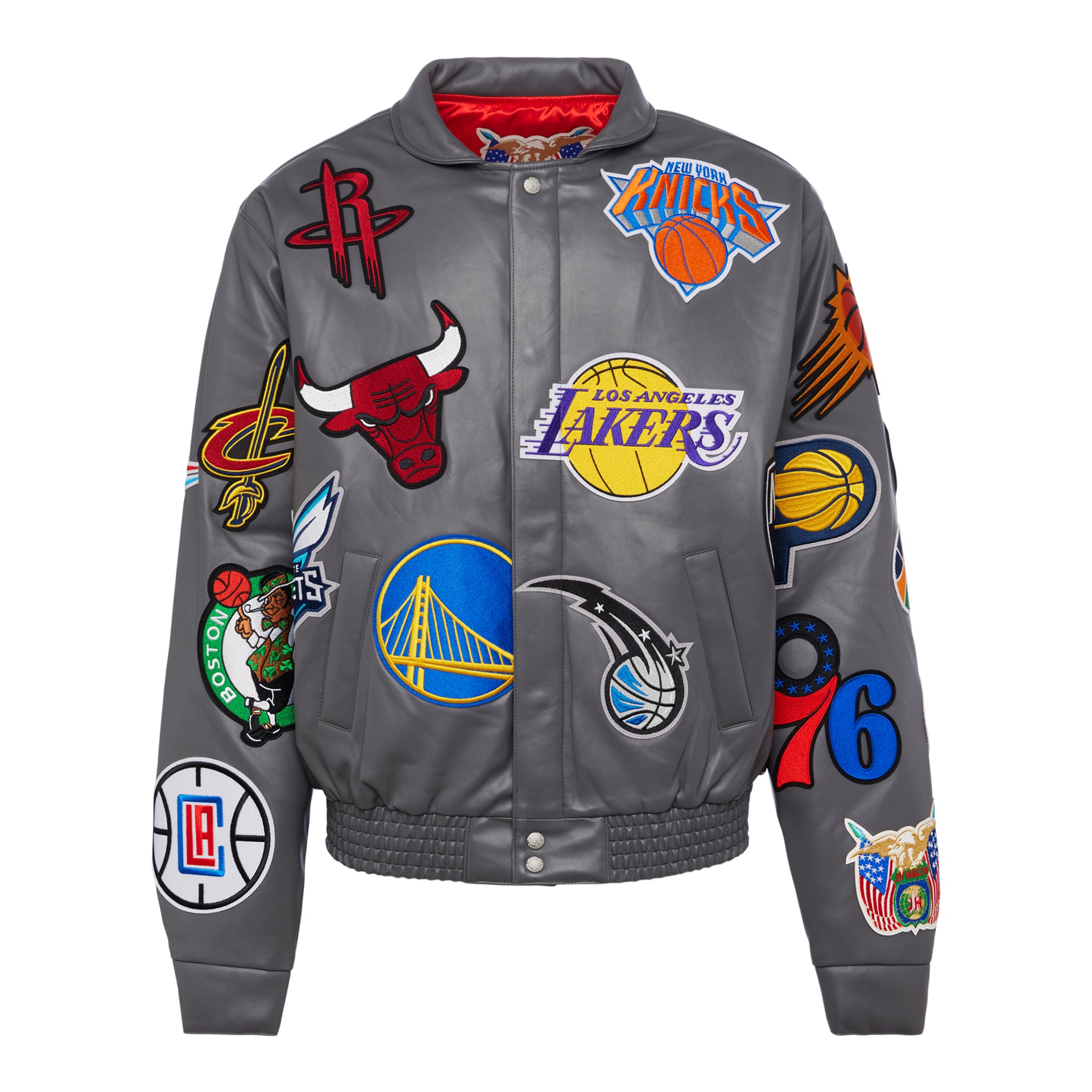 NBA COLLAGE VEGAN LEATHER JACKET Grey – Jeff Hamilton Shop