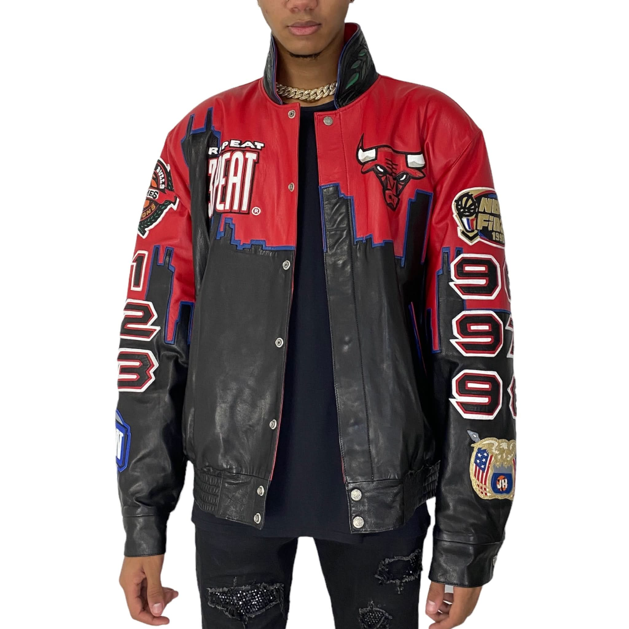 CHICAGO BULLS 3 PEAT CHAMPIONSHIP GENUINE LEATHER JACKET Jeff