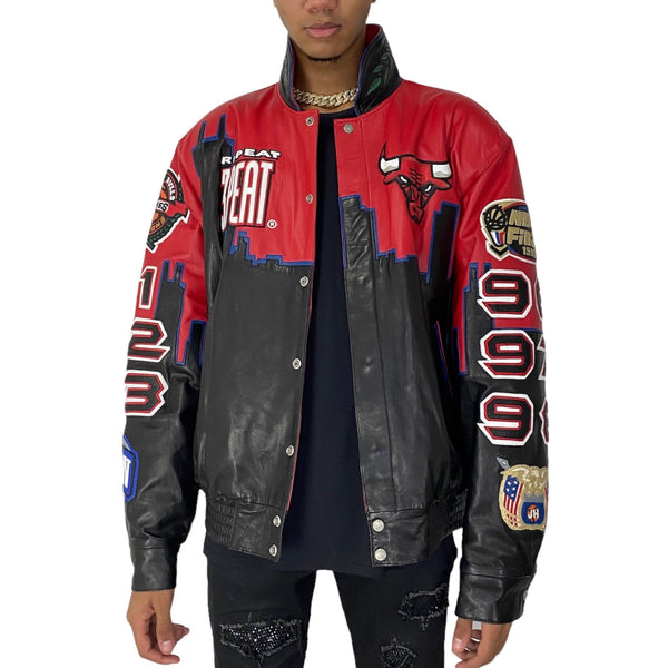 CHICAGO BULLS 3 PEAT CHAMPIONSHIP GENUINE LEATHER JACKET Jeff Hamilton Shop