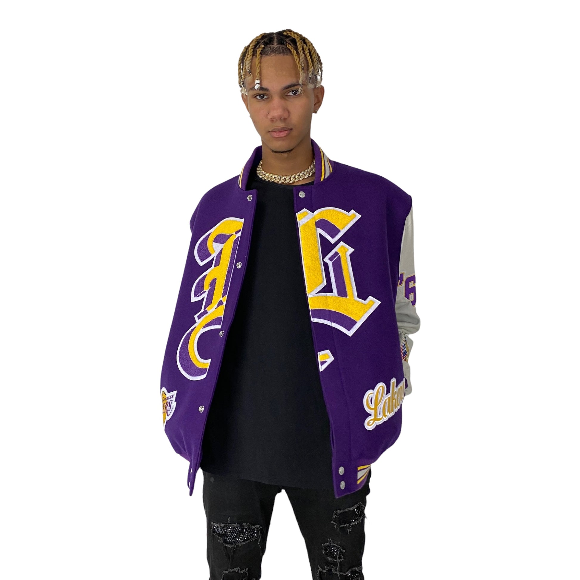 LOS ANGELES LAKERS WOOL & LEATHER VARSITY JACKET White with color – Jeff  Hamilton Shop