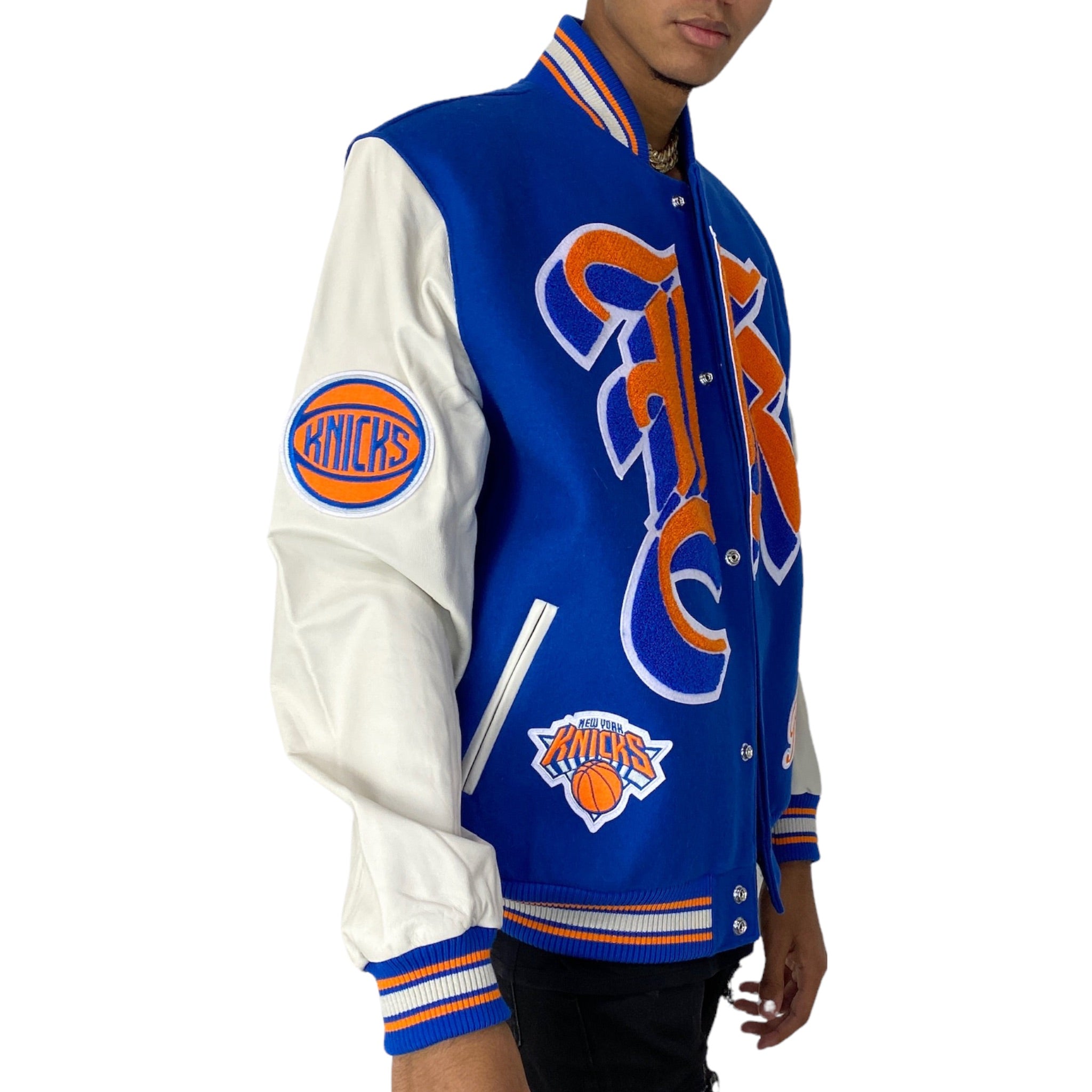 NEW YORK KNICKS WOOL & LEATHER VARSITY JACKET