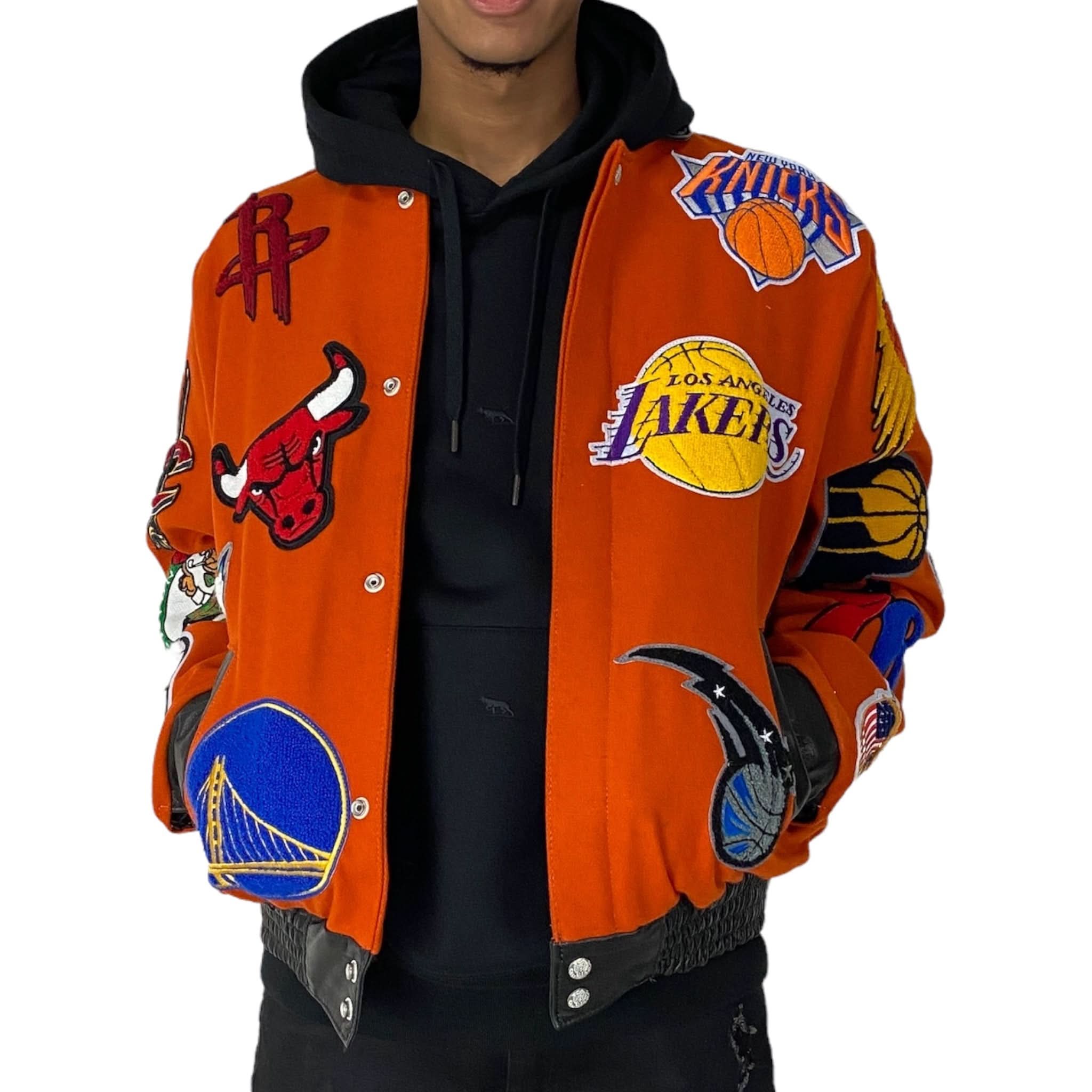 NBA COLLAGE WOOL & LEATHER JACKET Orange
