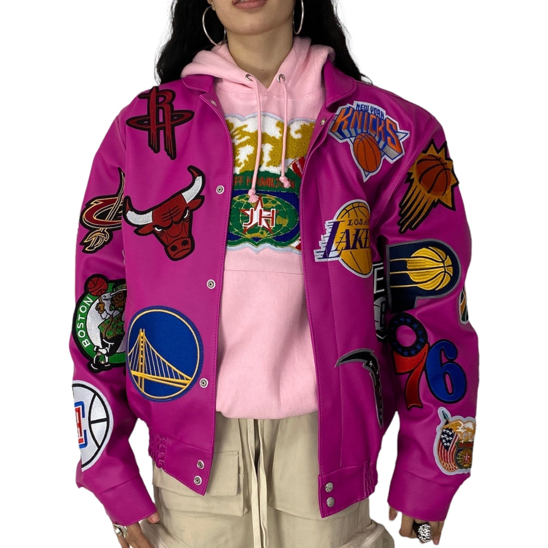 Maker of Jacket Fashion Jackets Pink NBA Teams Collage Jeff Hamilton Leather