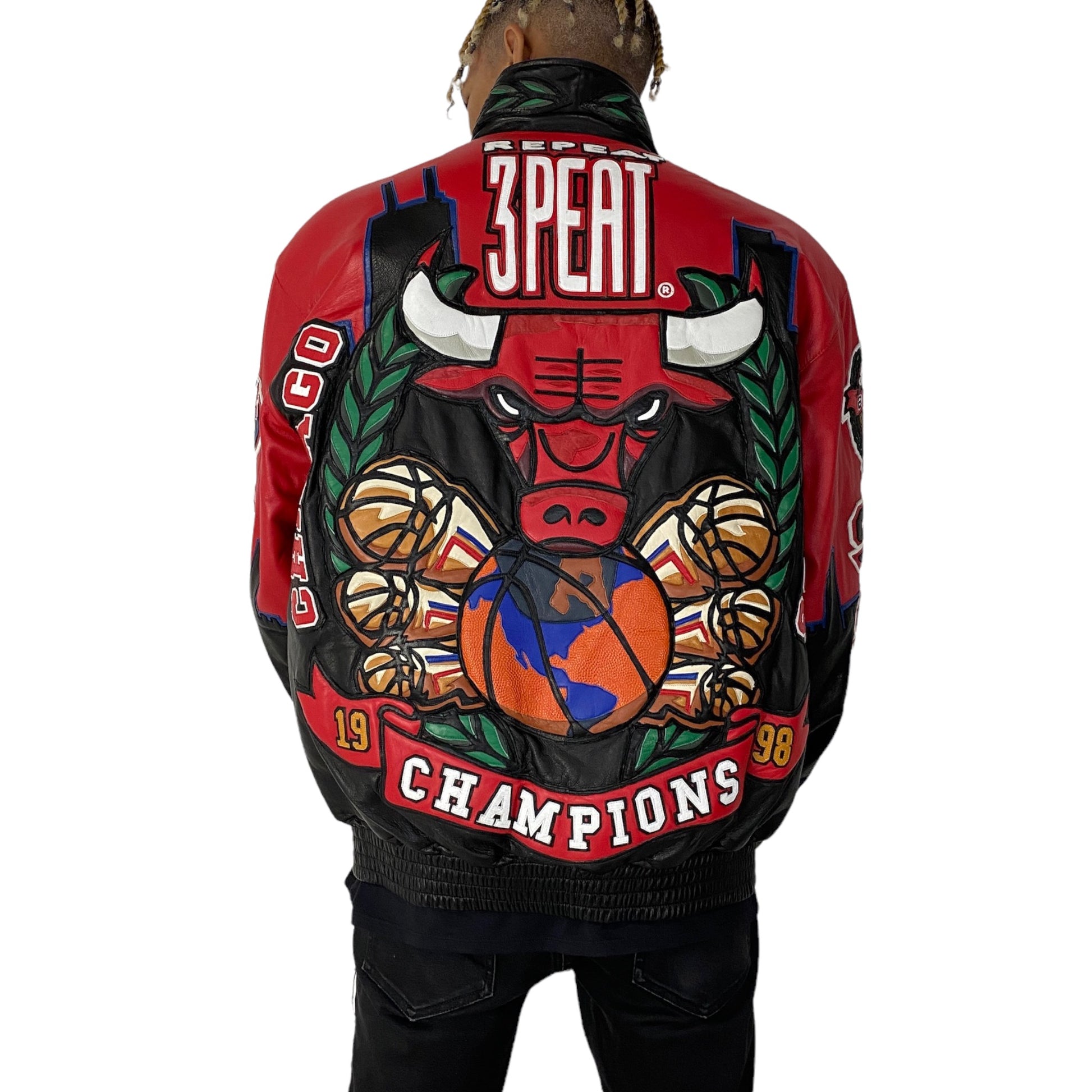 Jeff Hamilton Chicago Bulls Three-Peat Leather Jacket Red