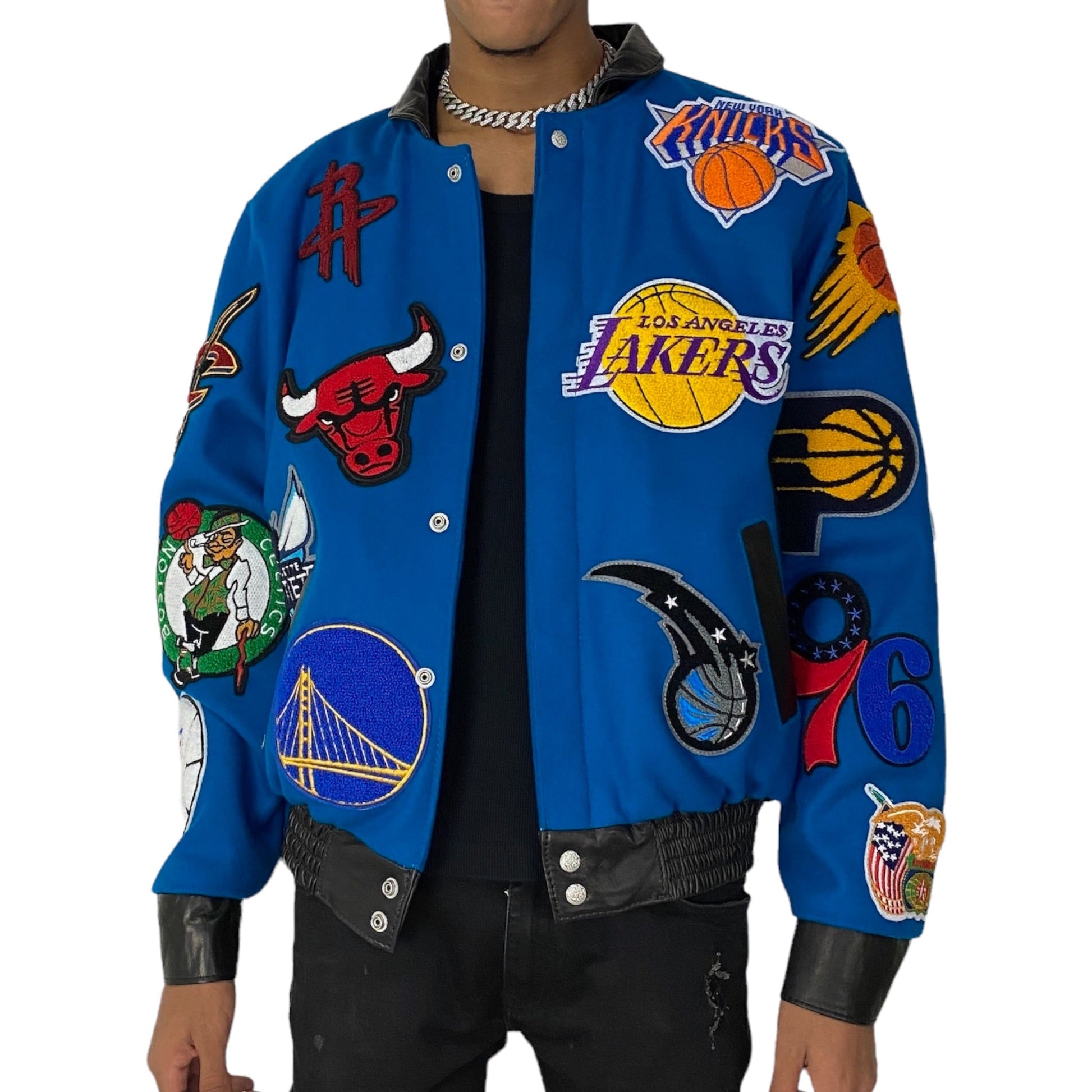 NBA Collage Wool & Leather Jacket Blue Blue / S