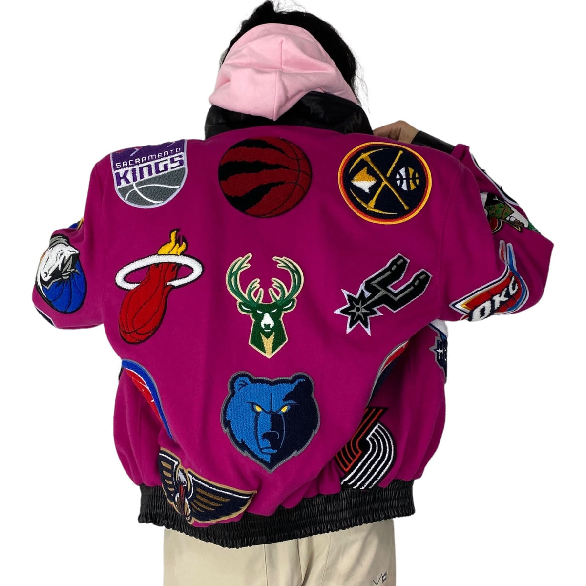 NBA COLLAGE WOOL & LEATHER JACKET Fushia