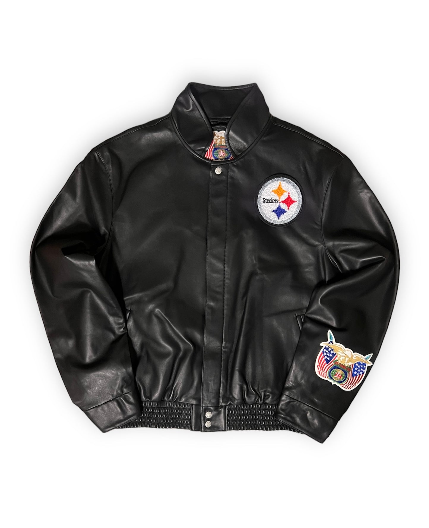 Steelers Men's Jeff Hamilton Full Leather Jacket w/ Patches - L