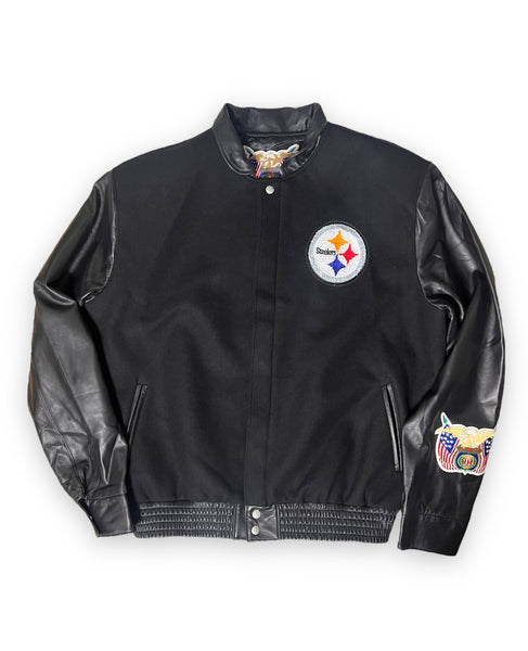 Wool/Leather Pittsburgh Steelers Varsity Black and Cream Jacket