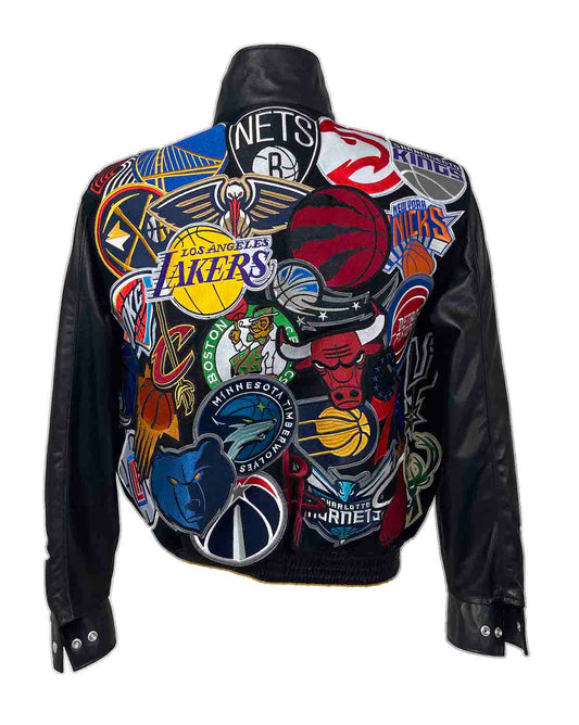 Jeff Hamilton NBA Patch Logo Leather Jacket - RockStar Jacket