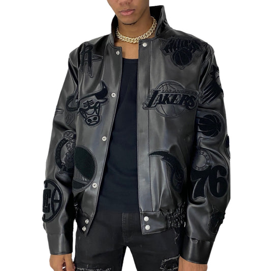 Jeff Hamilton, Jackets & Coats, Jeff Hamilton Blue Leather All Over Nba  Patches Jacket