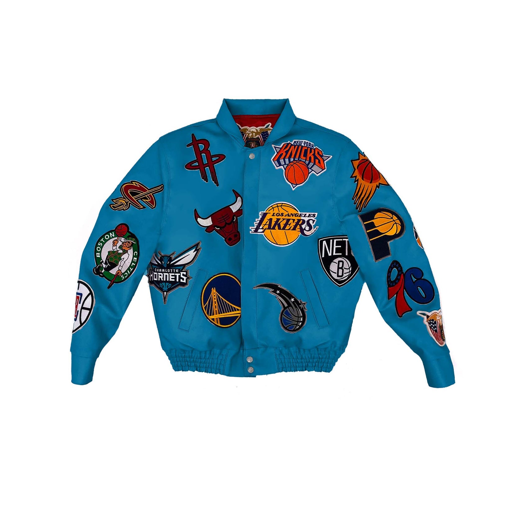 NBA COLLAGE VEGAN LEATHER JACKET Teal – Jeff Hamilton Shop